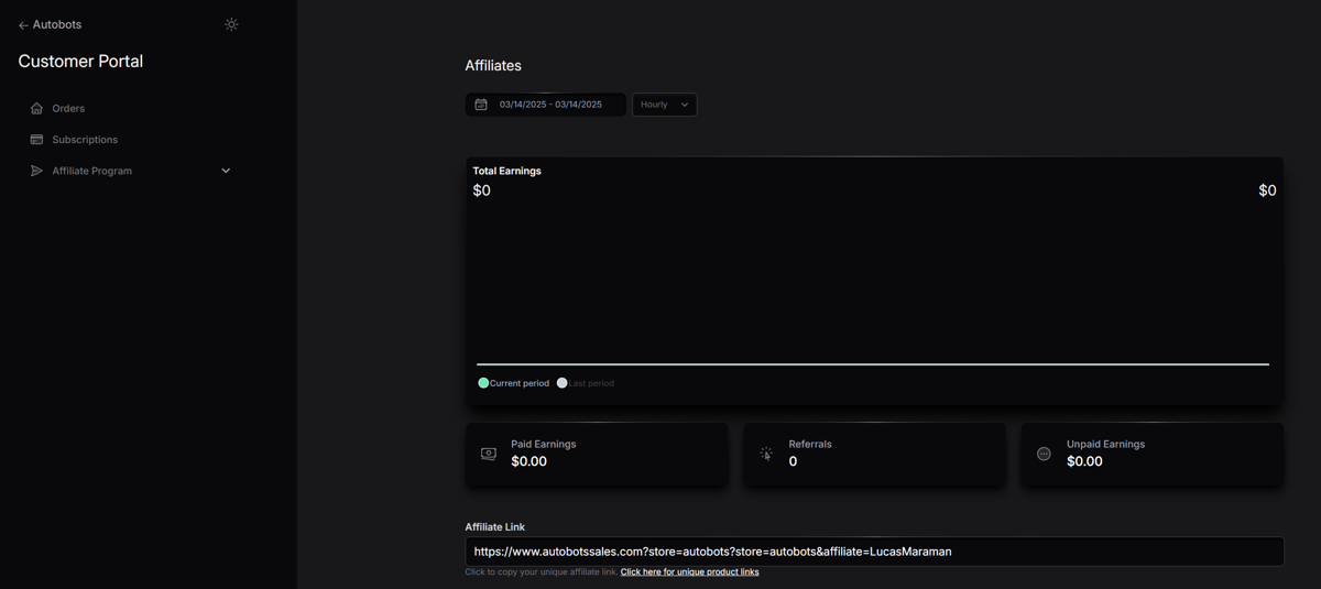 affiliates dashbaord